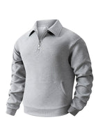 Autumn Men's Casual Sweatshirt Quarter Zip Solid Color Pullover Sweater Outdoor Daily Long Sleeve Polo Turtleneck Male Tops