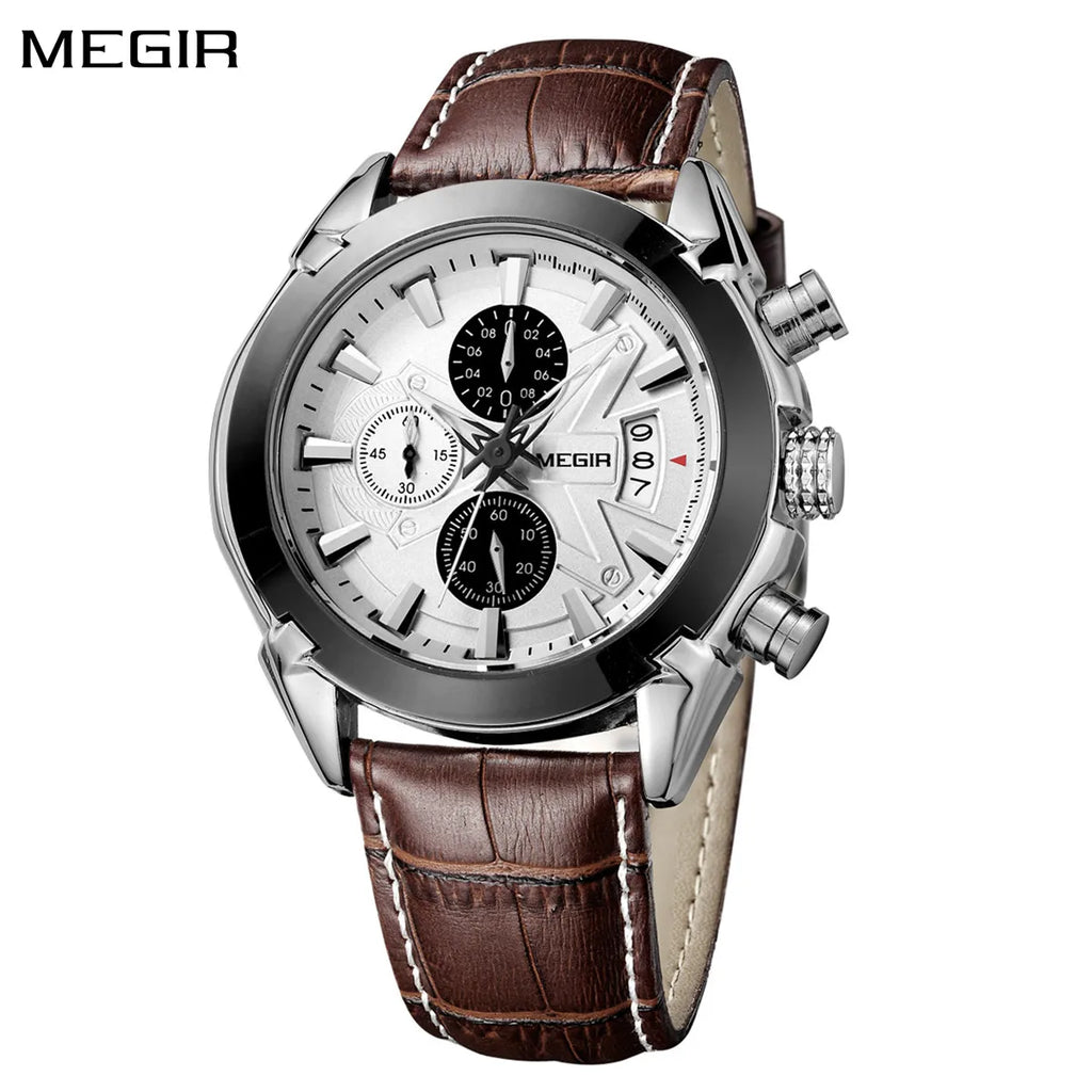 MEGIR Relogios Masculino Fashion Men Sports Watches Waterproof Quartz Chronograph Luxury Leather Casual Wrist Watch Male Clock