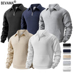 Autumn Men's Casual Sweatshirt Quarter Zip Solid Color Pullover Sweater Outdoor Daily Long Sleeve Polo Turtleneck Male Tops