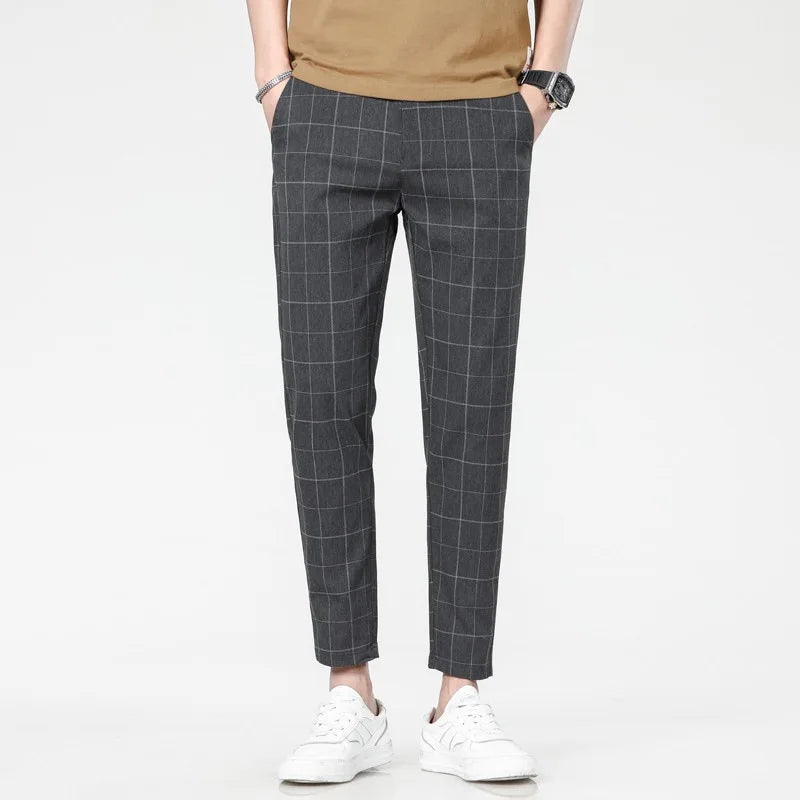 New Checkered Fashion Europe and the United States Style Men's Pants Business Casual Travel Slim Pants Comfortable and Versatile